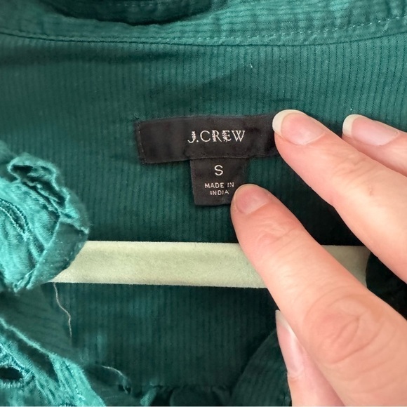 Green J crew embroidered eyelet ruffle sleeve mock neck blouse sz s - Picture 11 of 15